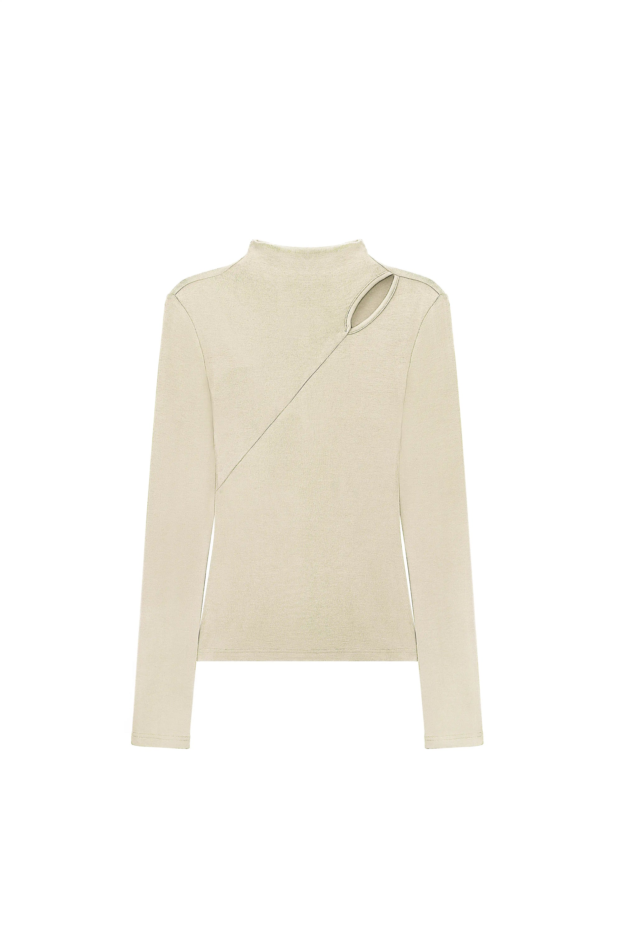 Asymmetric Cutout Mock Neck Top