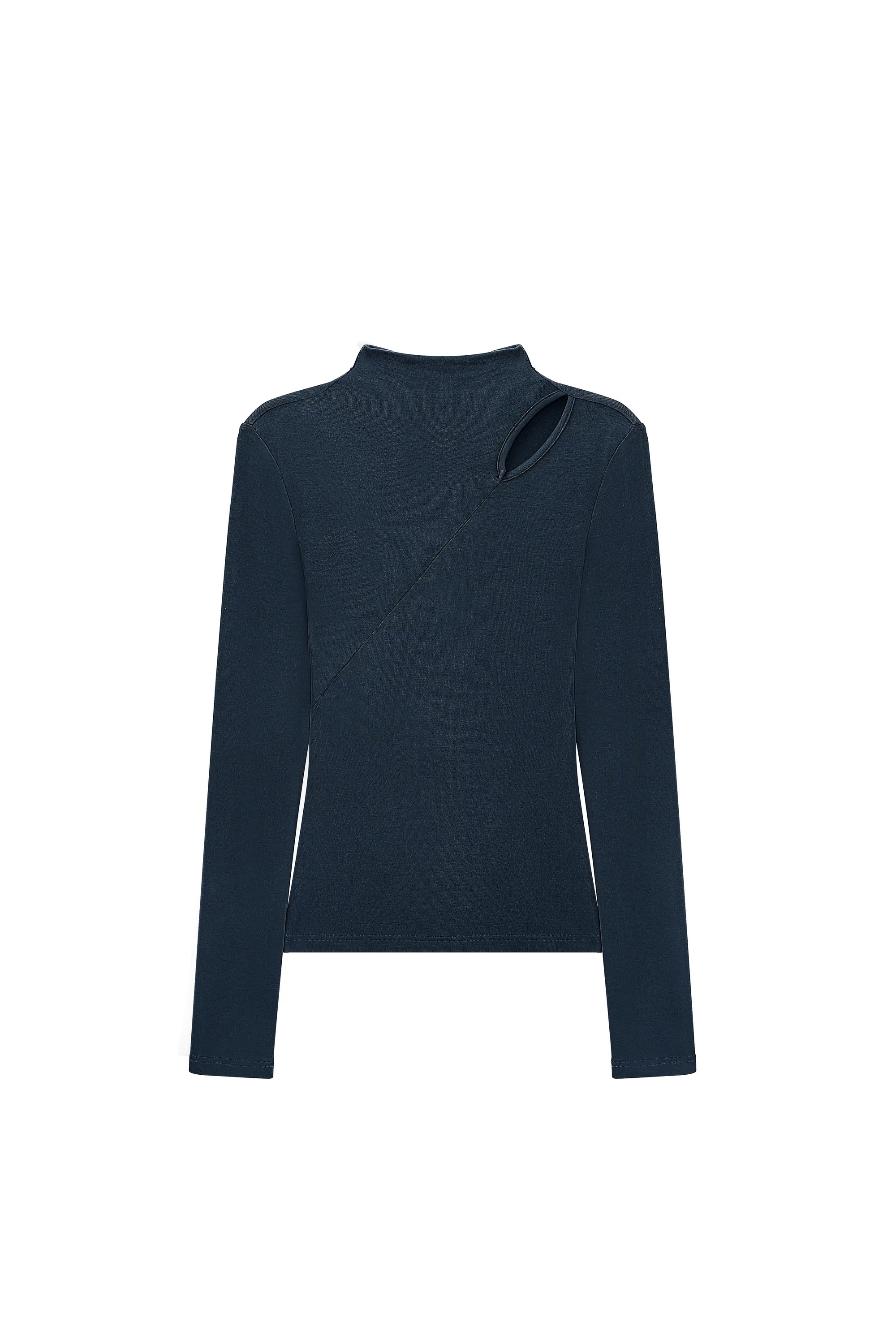 Asymmetric Cutout Mock Neck Top