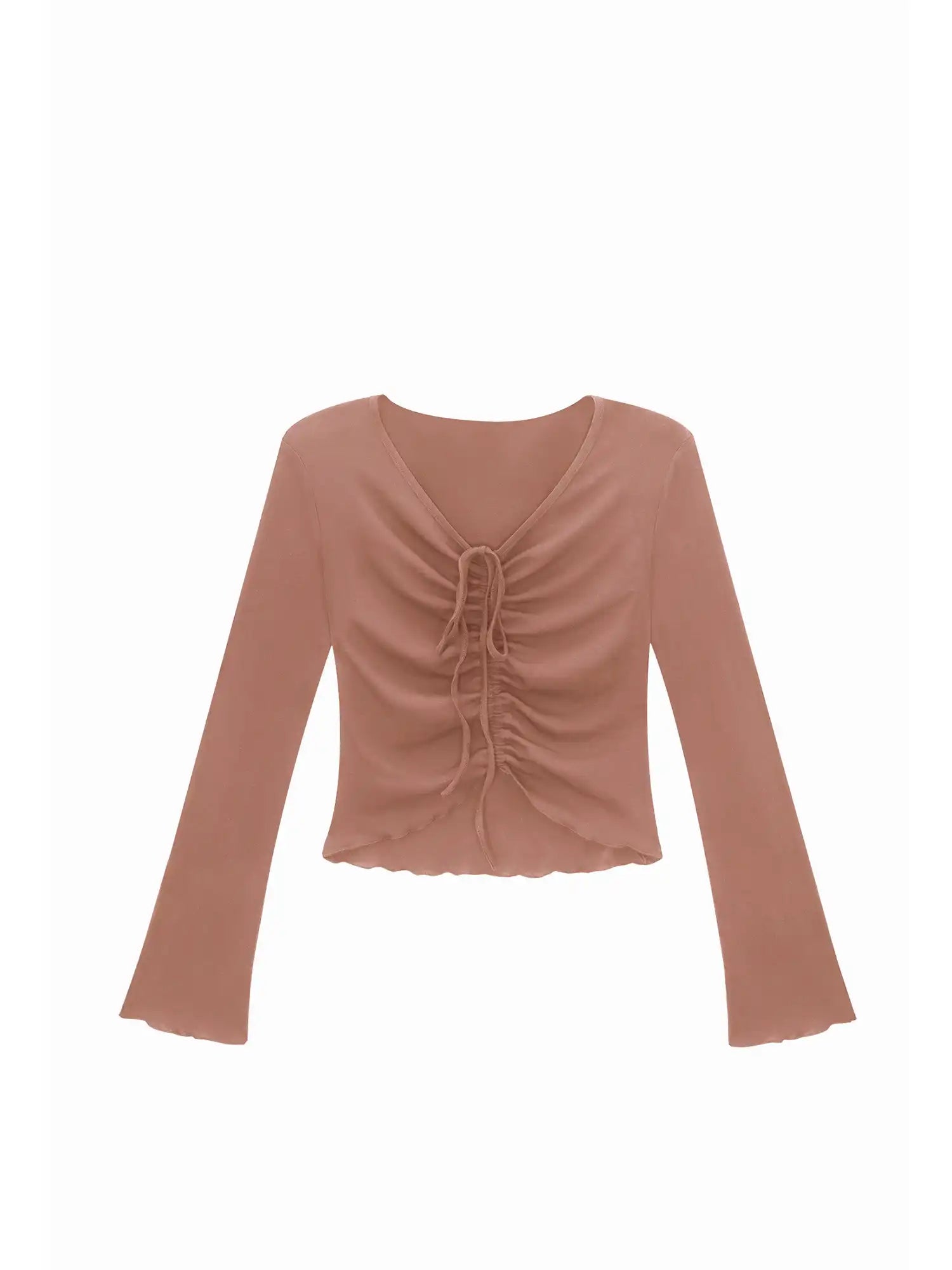 V-neck drawstring ruffled sides top