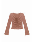V-neck drawstring ruffled sides top
