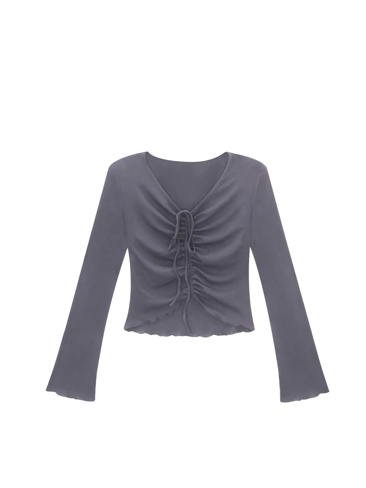 V-neck drawstring ruffled sides top
