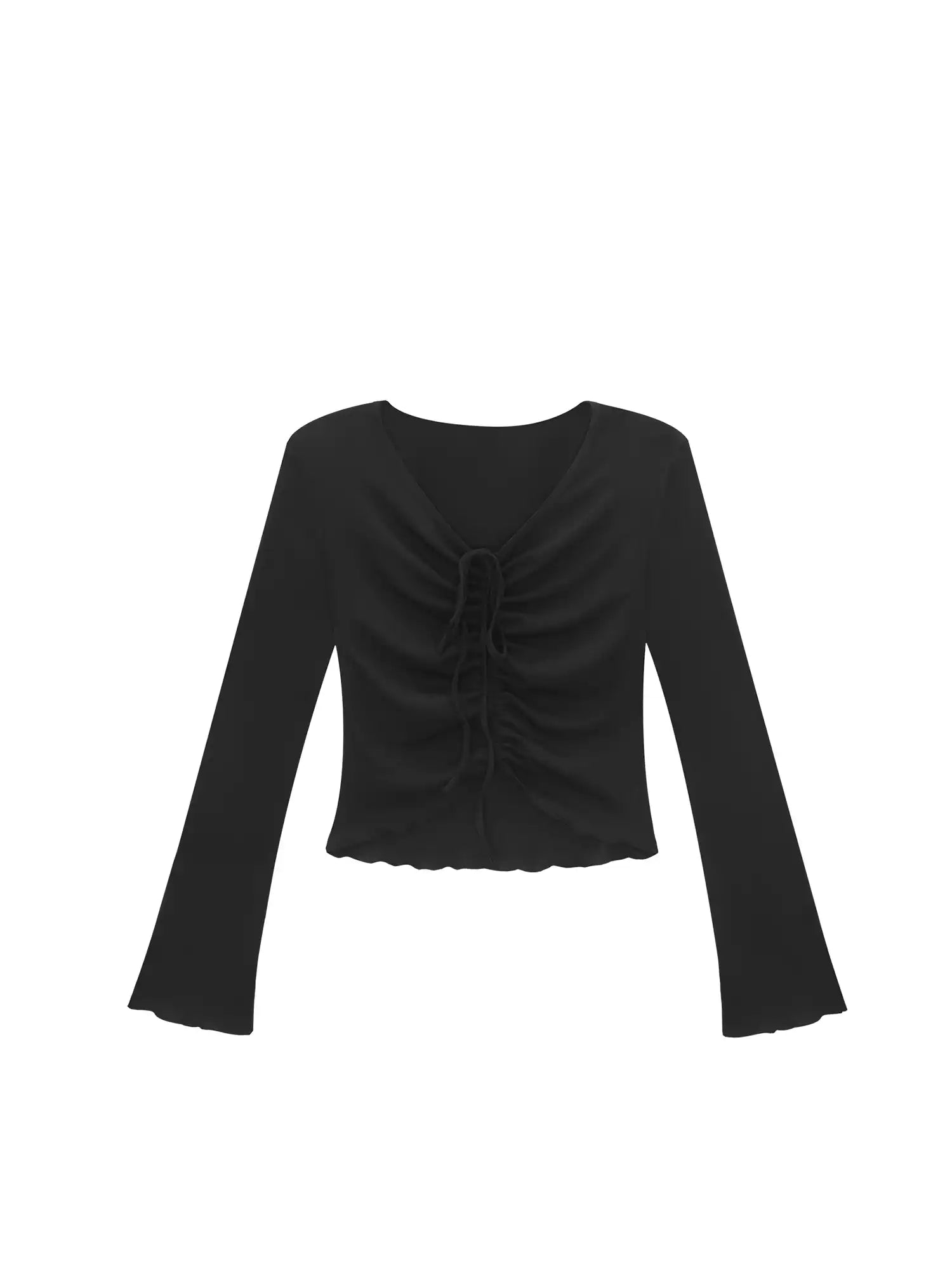 V-neck drawstring ruffled sides top