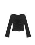 V-neck drawstring ruffled sides top