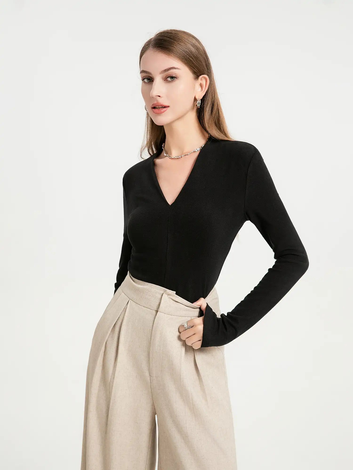 Thermal V-Neck Long Sleeve Top