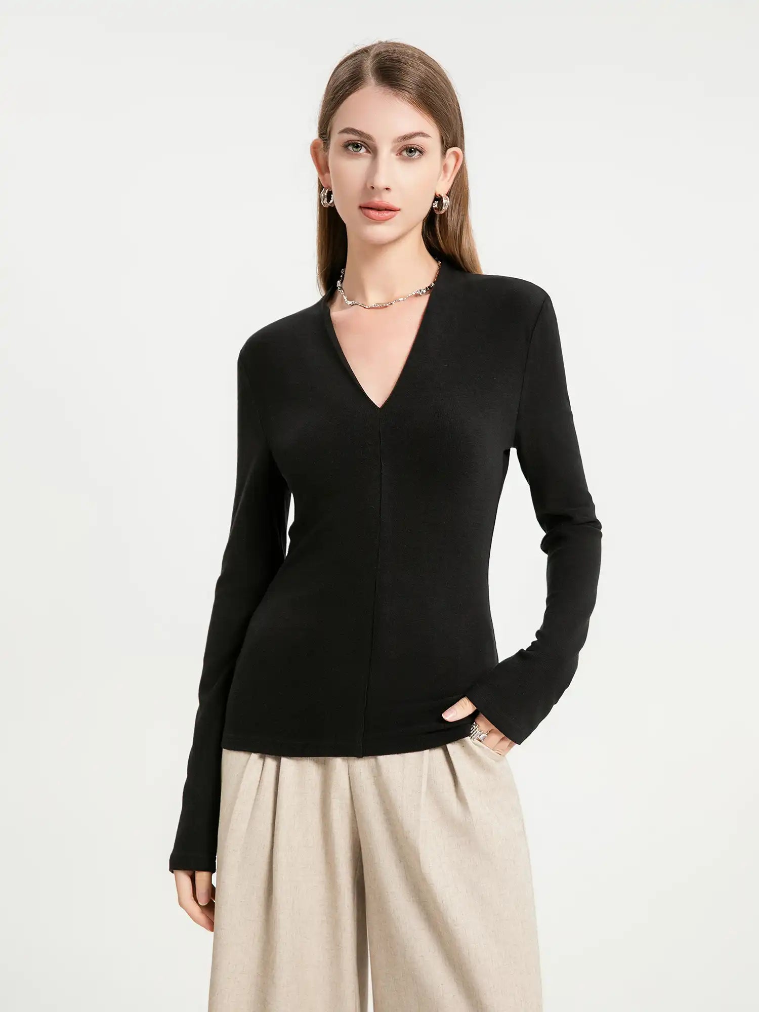 Thermal V-Neck Long Sleeve Top