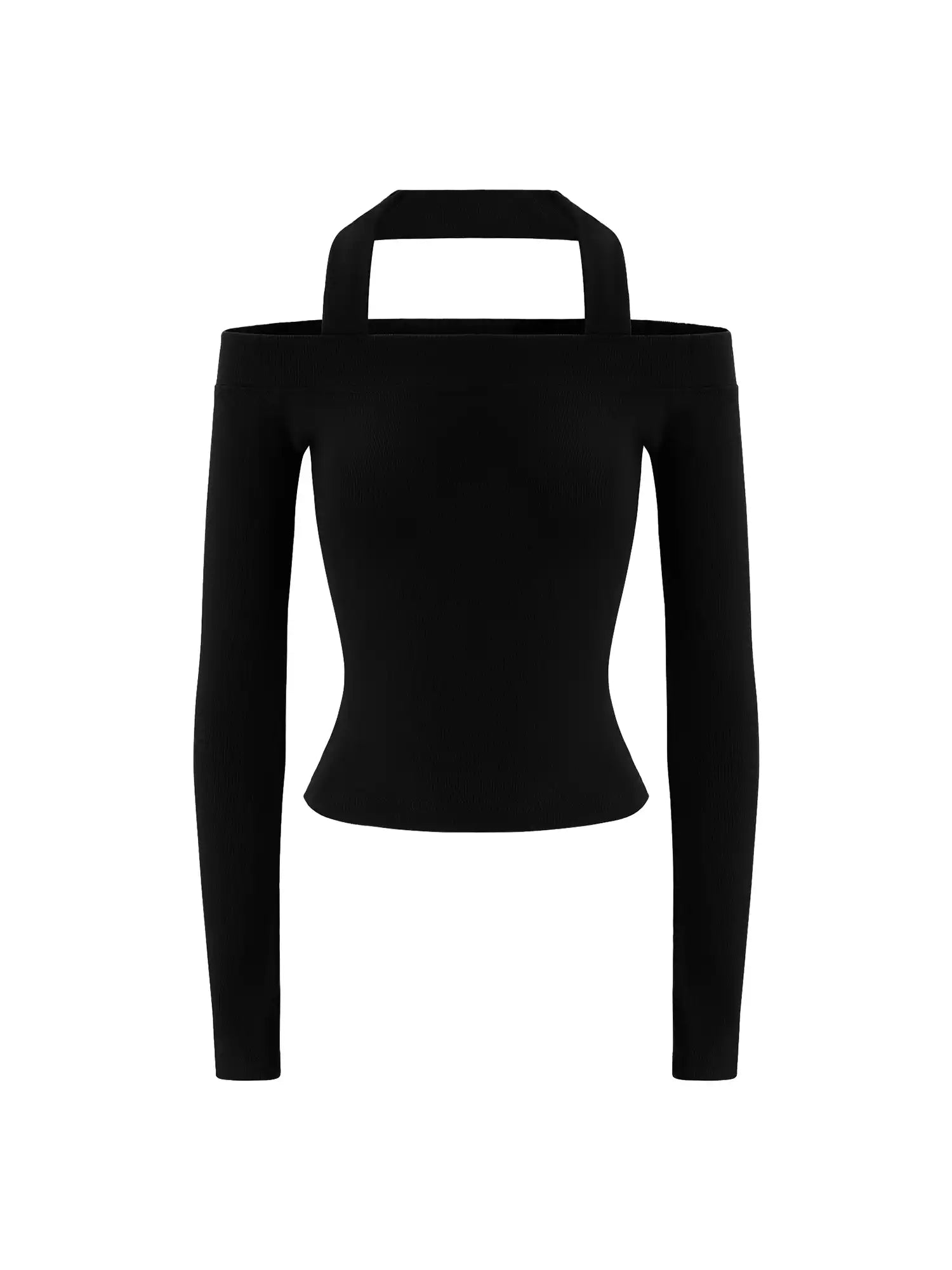 Black long sleeve halter top sales