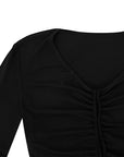 V-neck drawstring ruffled sides top