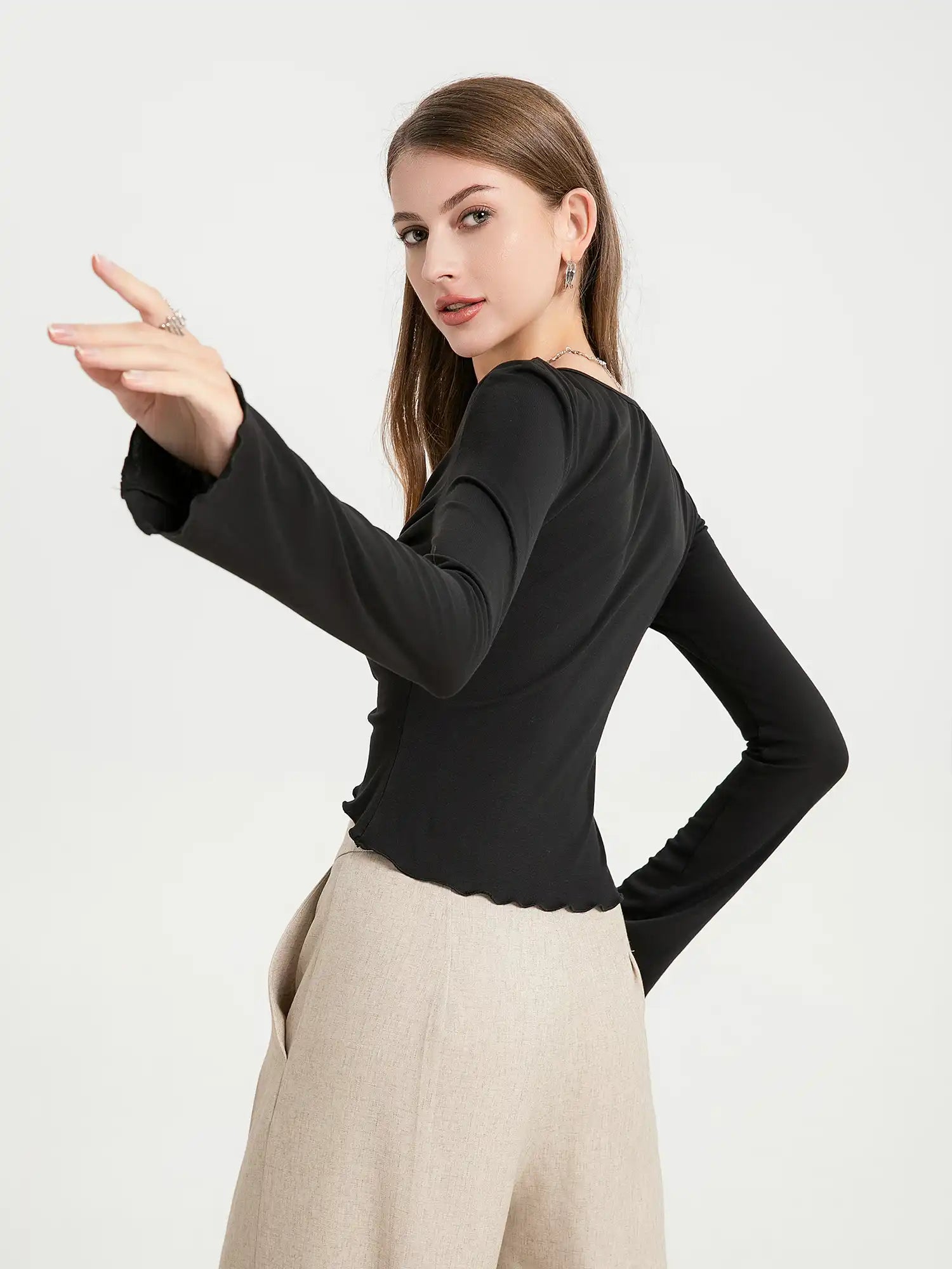 V-neck drawstring ruffled sides top