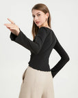 V-neck drawstring ruffled sides top