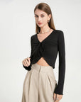 V-neck drawstring ruffled sides top