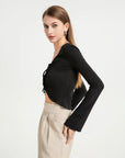 V-neck drawstring ruffled sides top