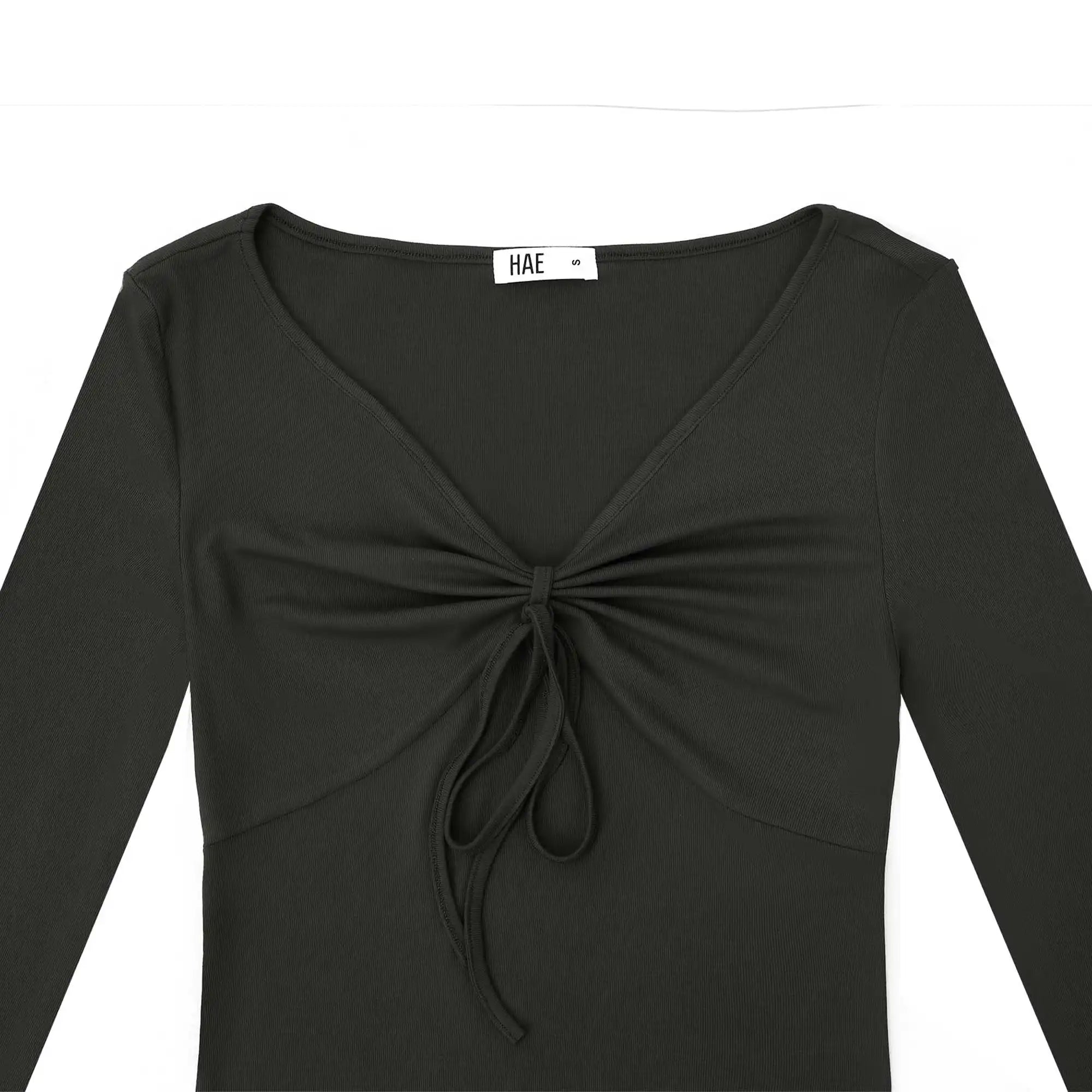 Drawstring Ruched Front V-Neck Long Sleeve Top