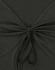 Drawstring Ruched Front V-Neck Long Sleeve Top
