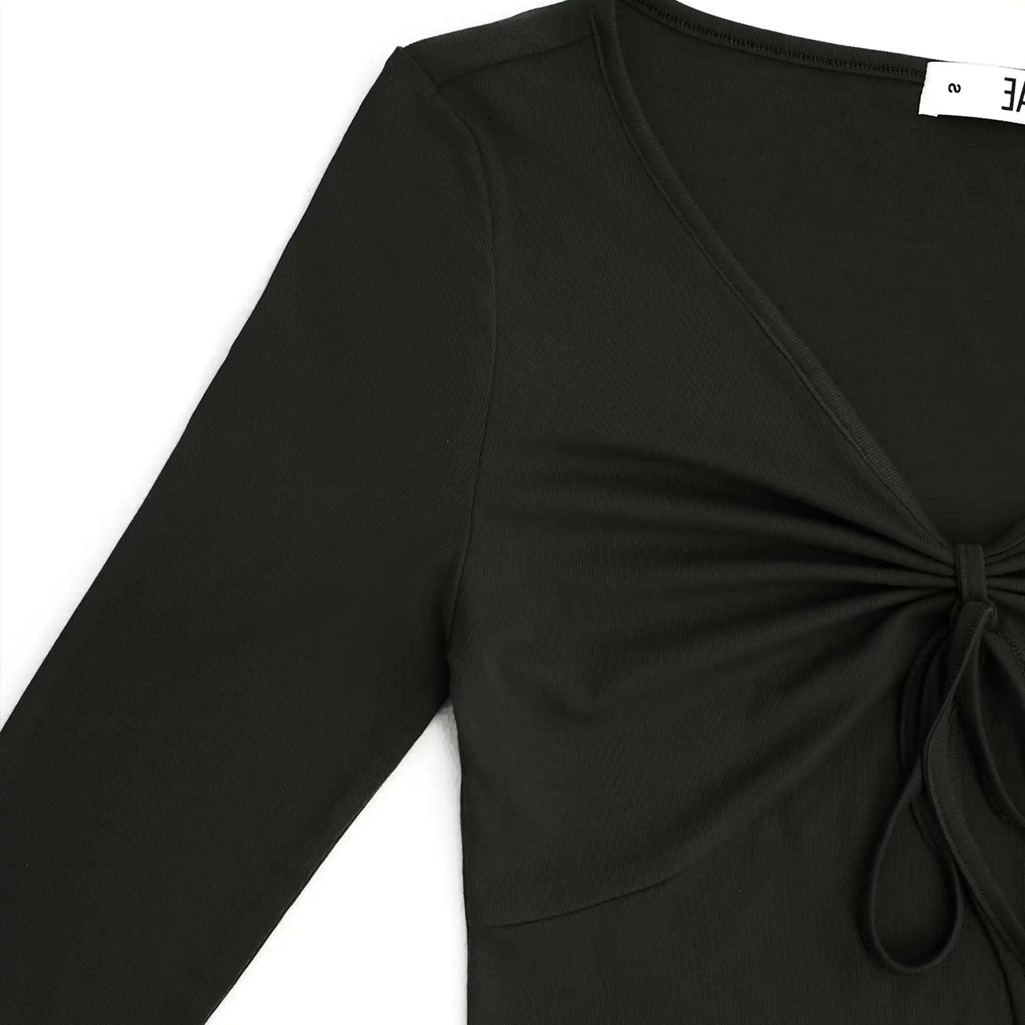 Drawstring Ruched Front V-Neck Long Sleeve Top
