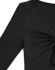 Drawstring Ruched Front V-Neck Long Sleeve Top