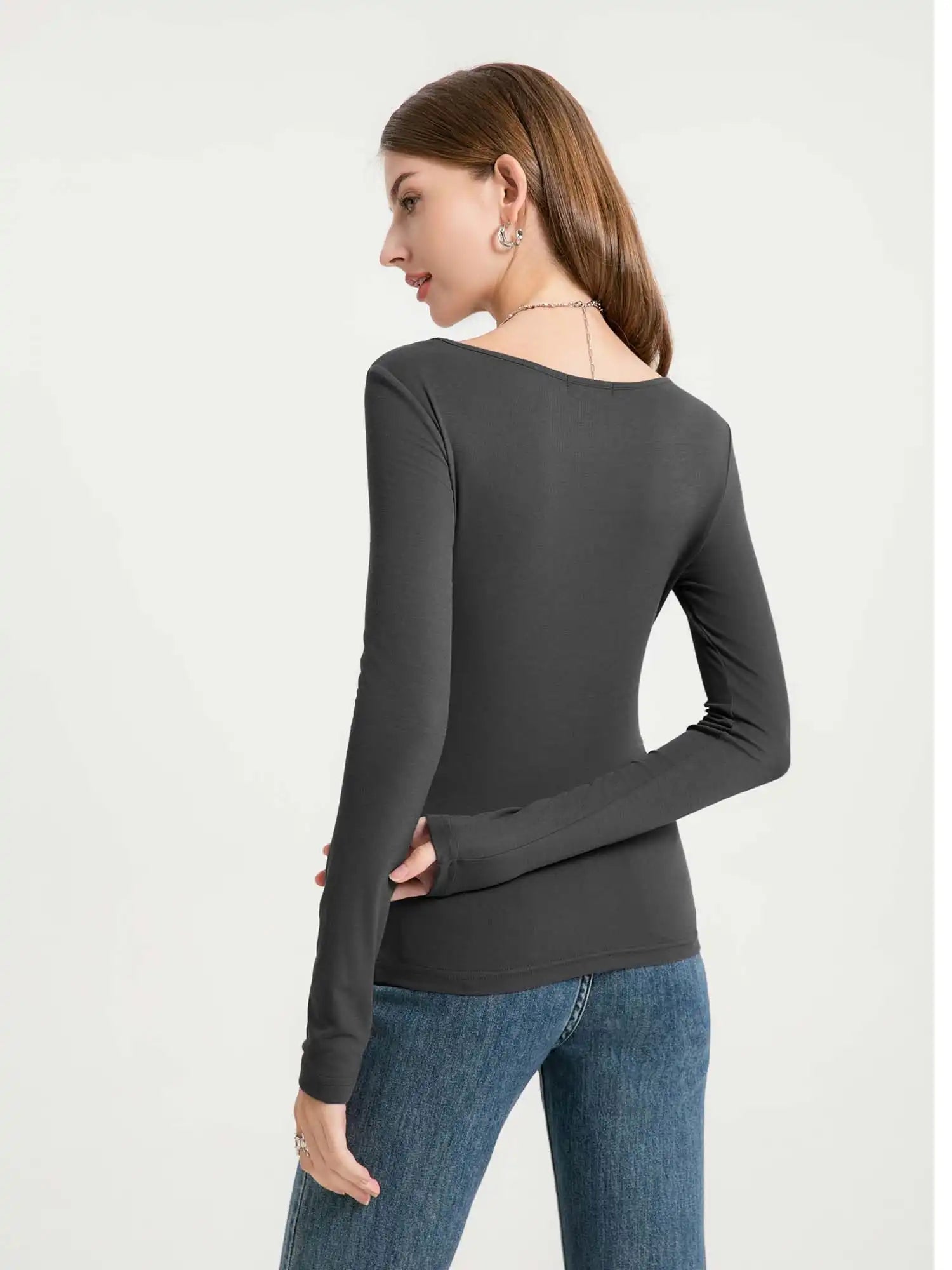 Drawstring Ruched Front V-Neck Long Sleeve Top