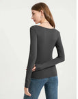 Drawstring Ruched Front V-Neck Long Sleeve Top