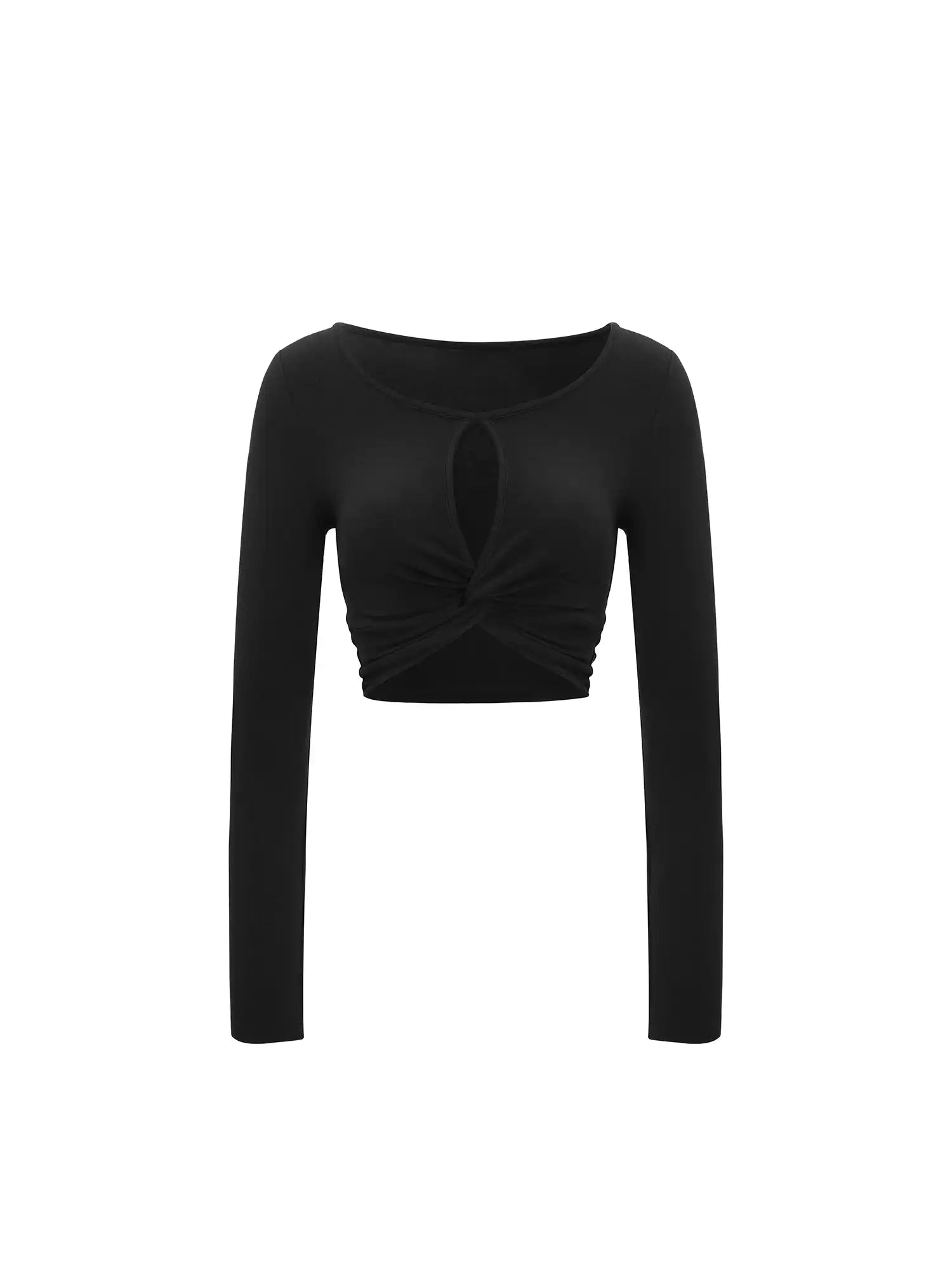 Ruched Hem Hollow Chest Long Sleeve Top