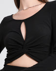 Ruched Hem Hollow Chest Long Sleeve Top