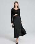 Ruched Hem Hollow Chest Long Sleeve Top