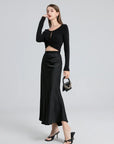Ruched Hem Hollow Chest Long Sleeve Top