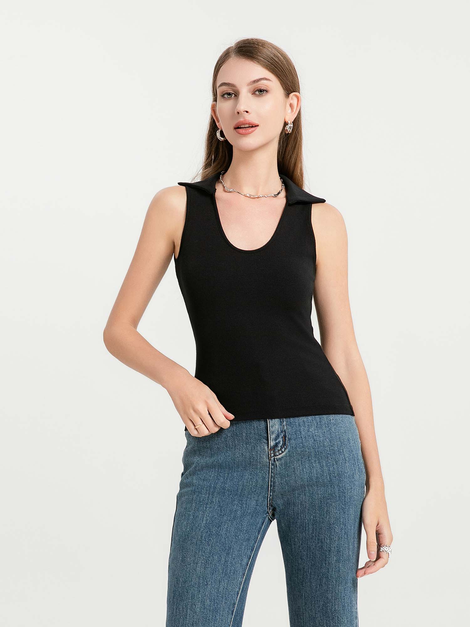 Vintage V-Neck Lapel Tank Top