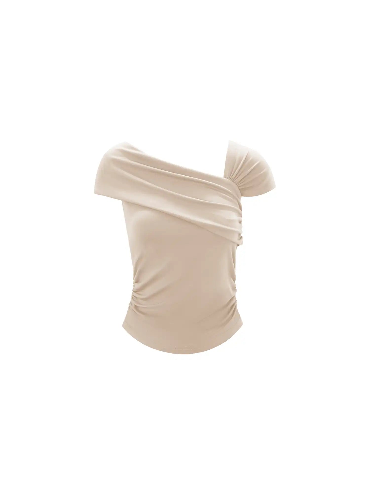 Ruched sides Asymmetric off-shoulder Short Sleeve top