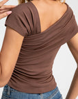 Ruched sides Asymmetric off-shoulder Short Sleeve top