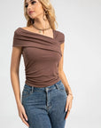 Ruched sides Asymmetric off-shoulder Short Sleeve top