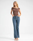Ruched sides Asymmetric off-shoulder Short Sleeve top