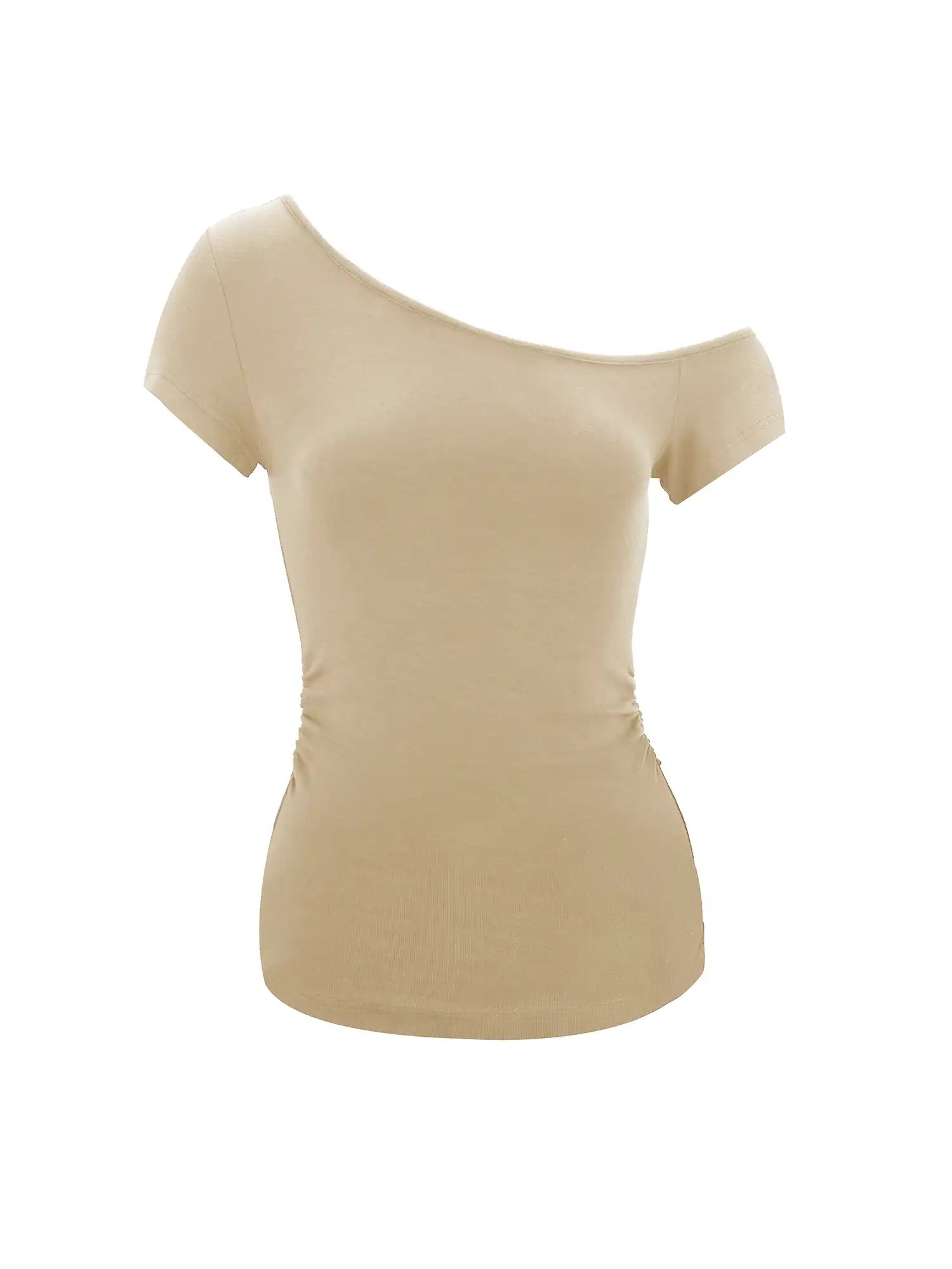 Ruched Sides Off-Shoulder Short Sleeve Top