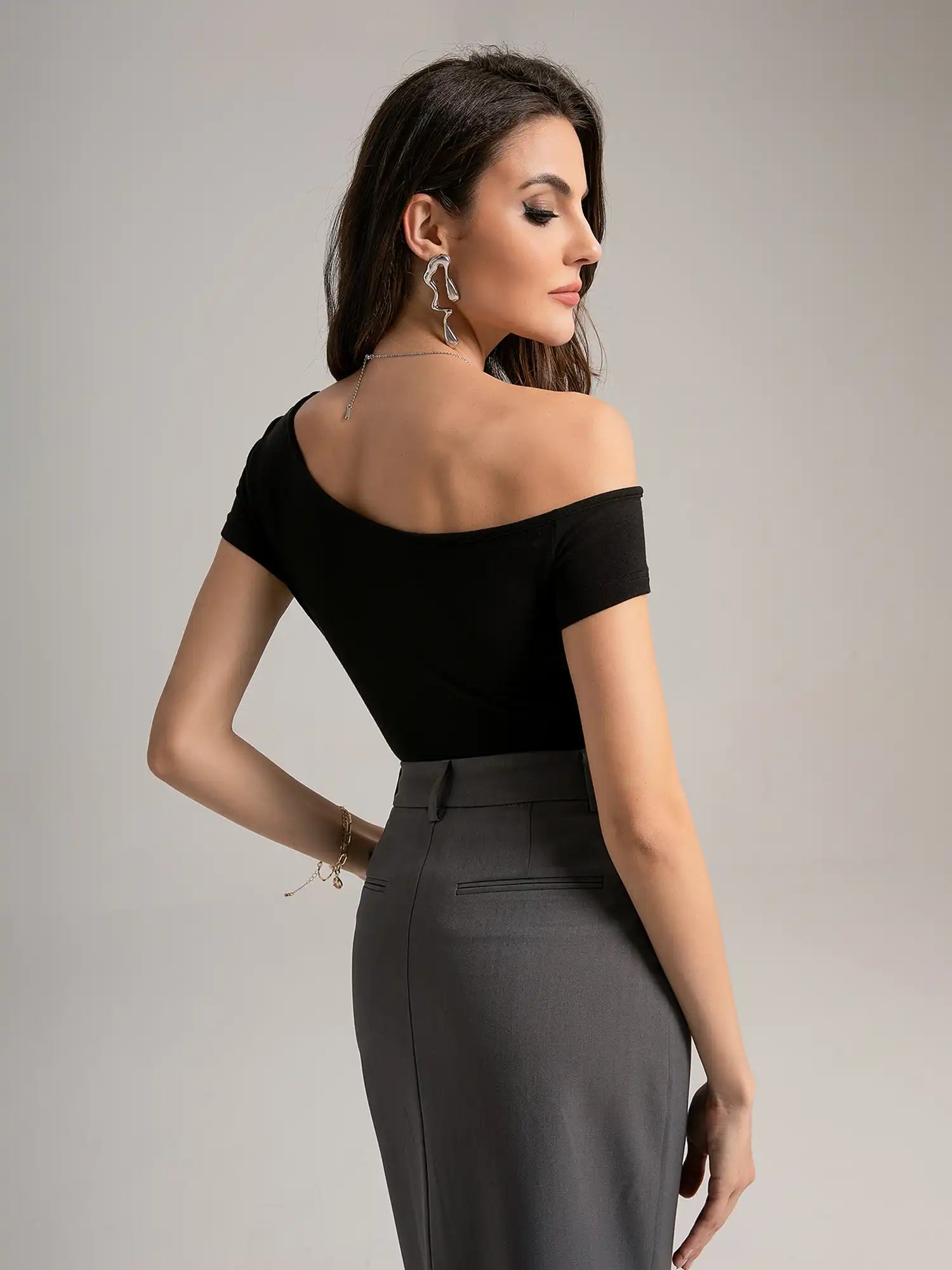 Ruched Sides Off-Shoulder Short Sleeve Top