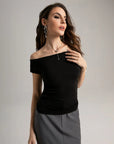 Ruched Sides Off-Shoulder Short Sleeve Top