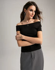Ruched Sides Off-Shoulder Short Sleeve Top