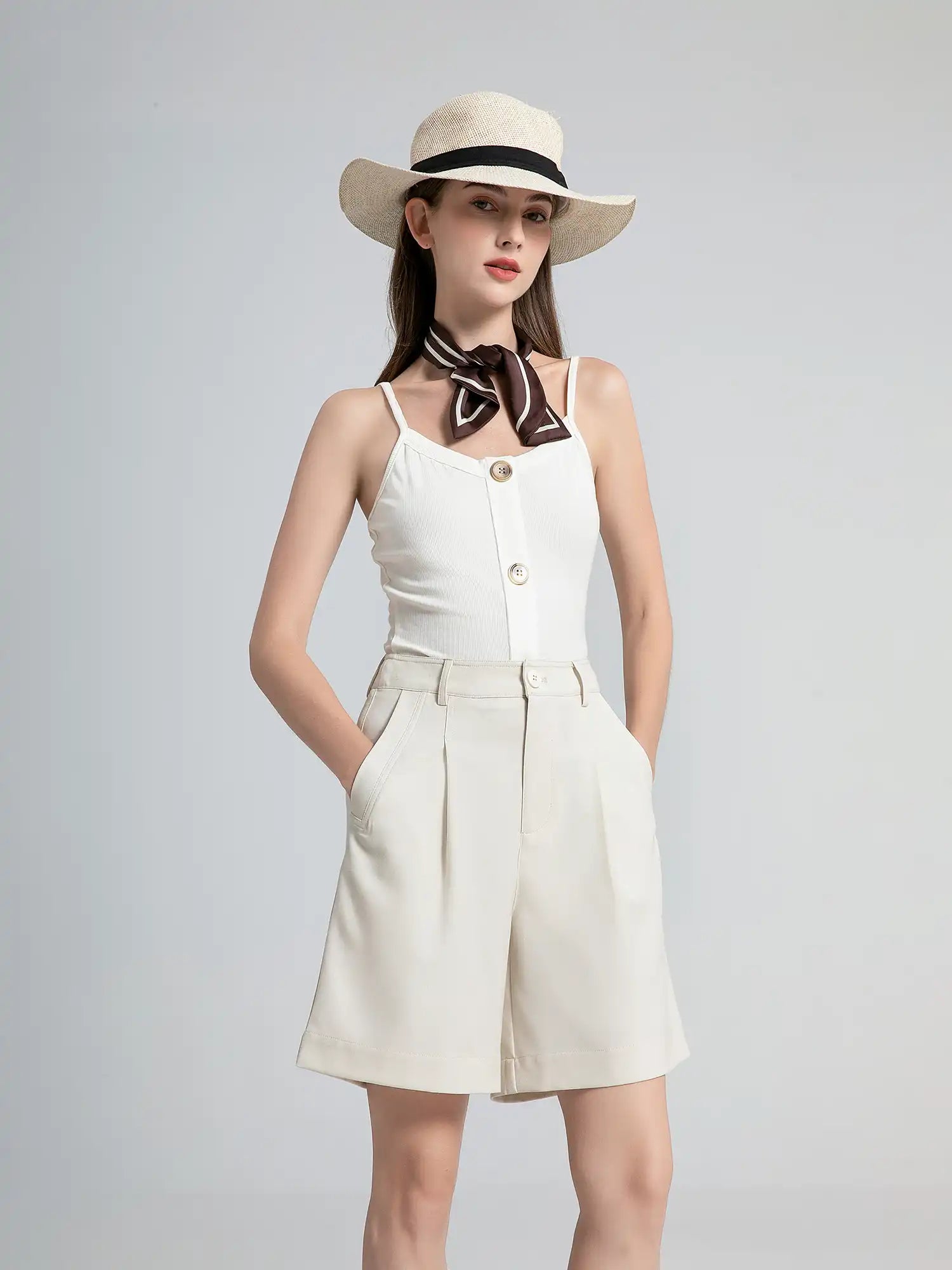 V-Neck Drawstring Button Tank Top