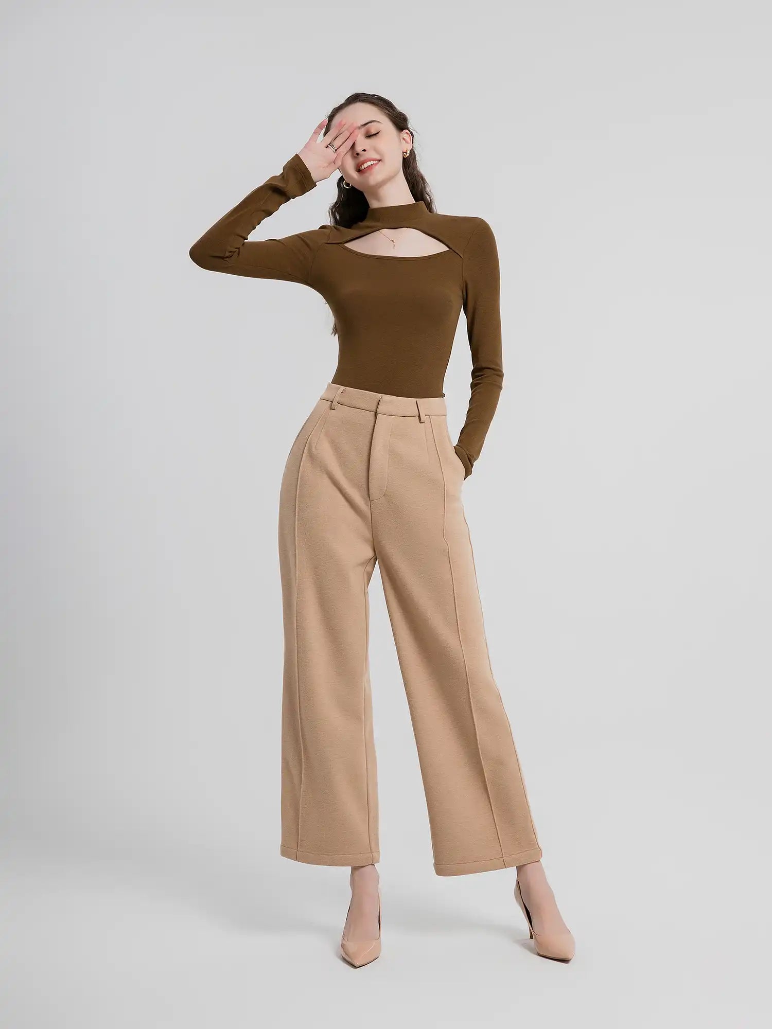 High-Waist Straight Leg Casual Trousers