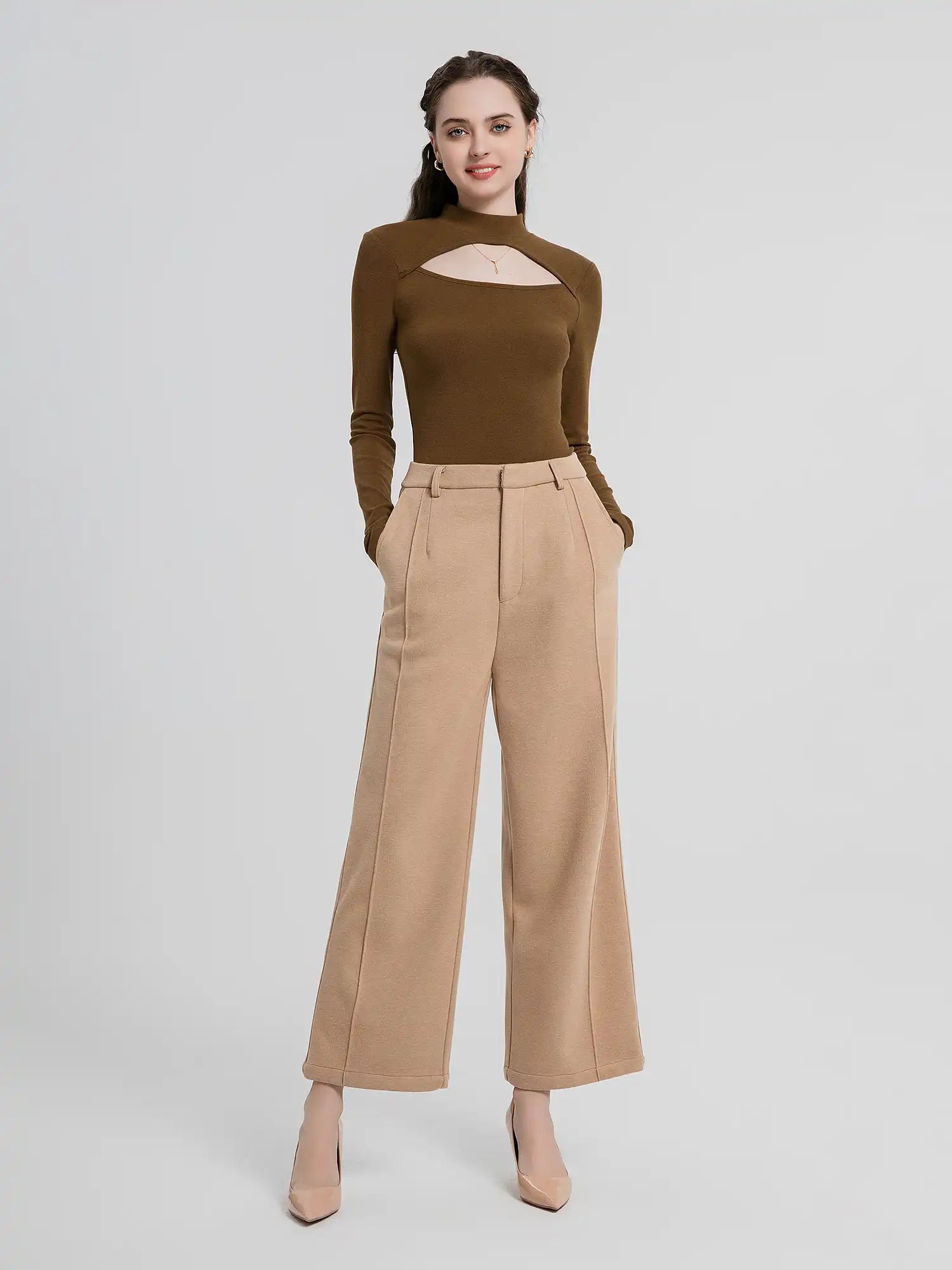 High-Waist Straight Leg Casual Trousers
