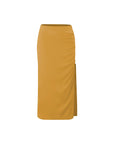 High Waist Ruched Sides Slit Midi Skirt