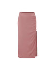 High Waist Ruched Sides Slit Midi Skirt