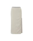 High Waist Ruched Sides Slit Midi Skirt