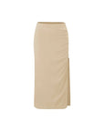 High Waist Ruched Sides Slit Midi Skirt