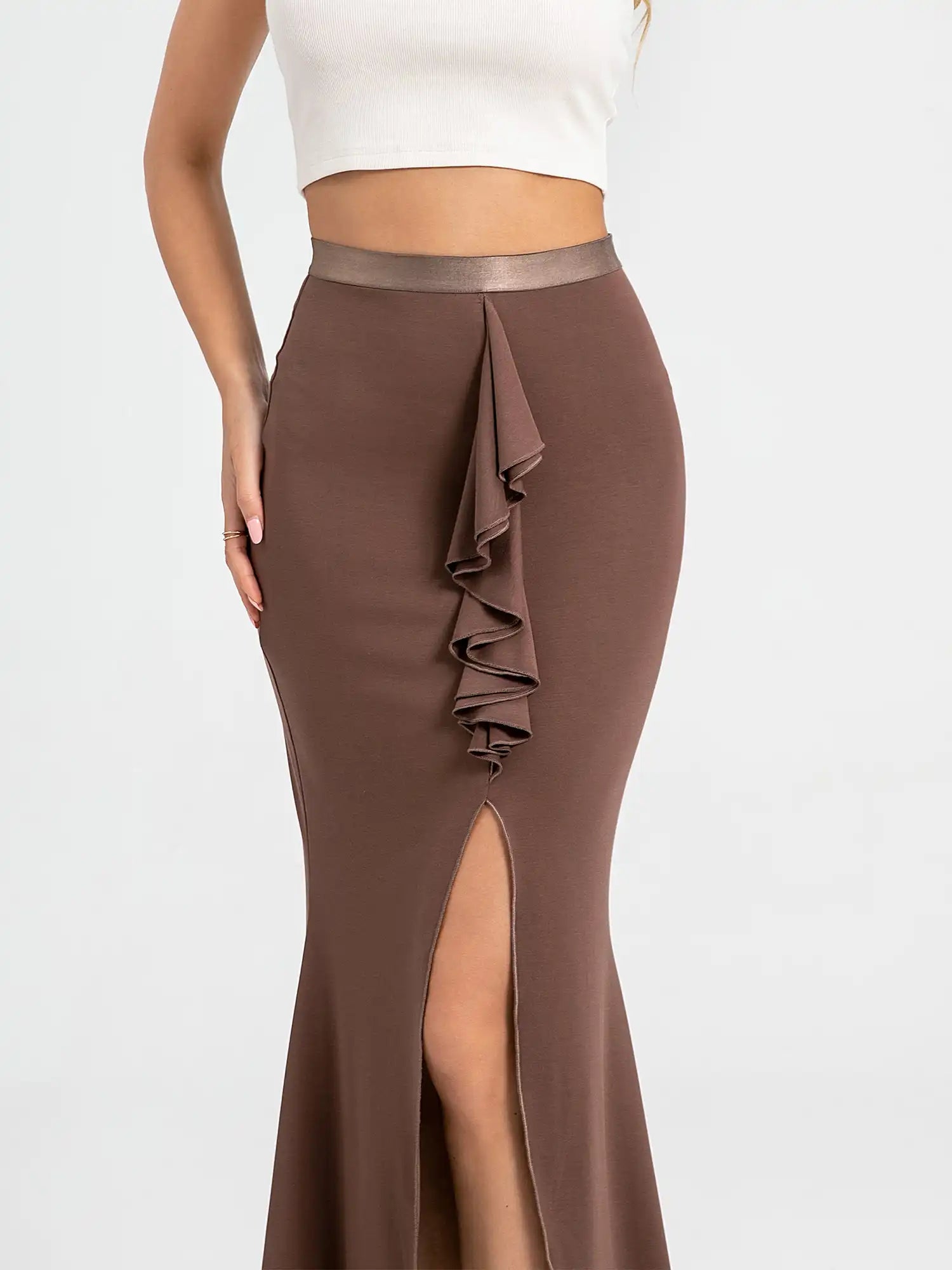Ruffle Slit Hem Maxi Skirt