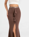 Ruffle Slit Hem Maxi Skirt
