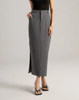 High Waist Slit Side Suit Maxi Skirt