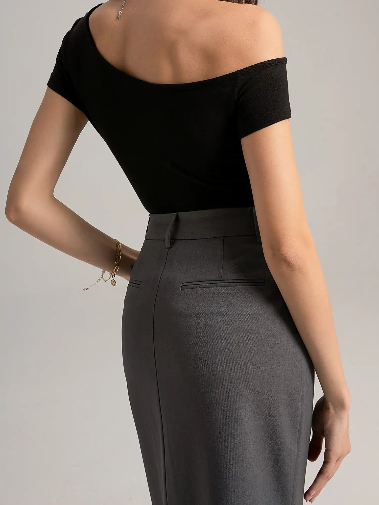 High Waist Slit Side Suit Maxi Skirt