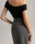 High Waist Slit Side Suit Maxi Skirt