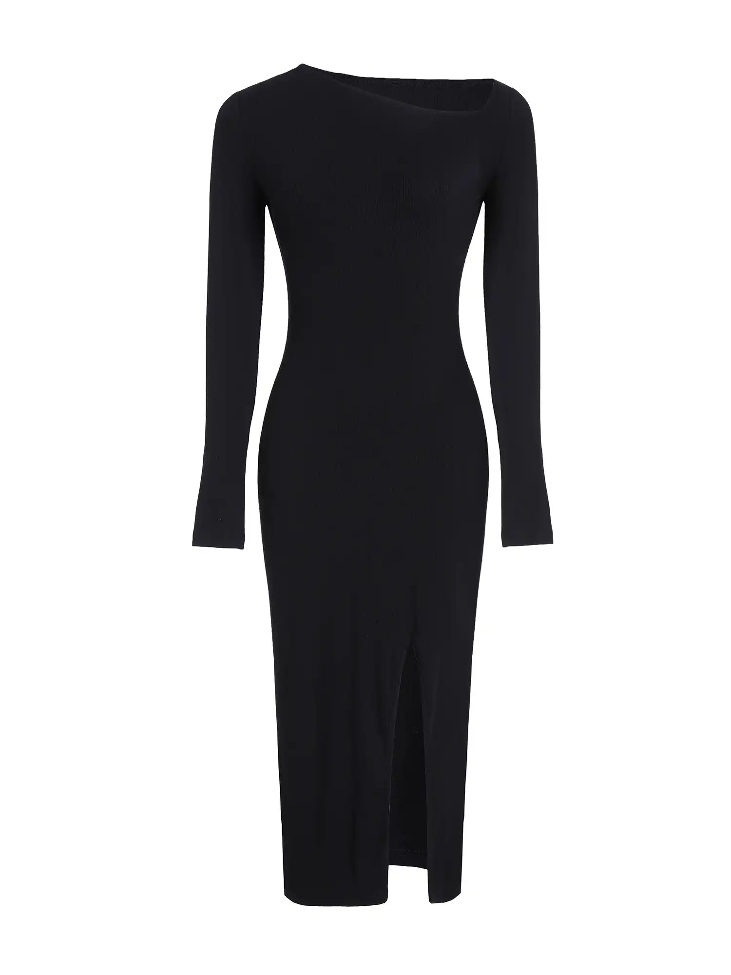 Slit Hem Slim Fit Long Sleeve Dress