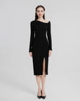 Slit Hem Slim Fit Long Sleeve Dress