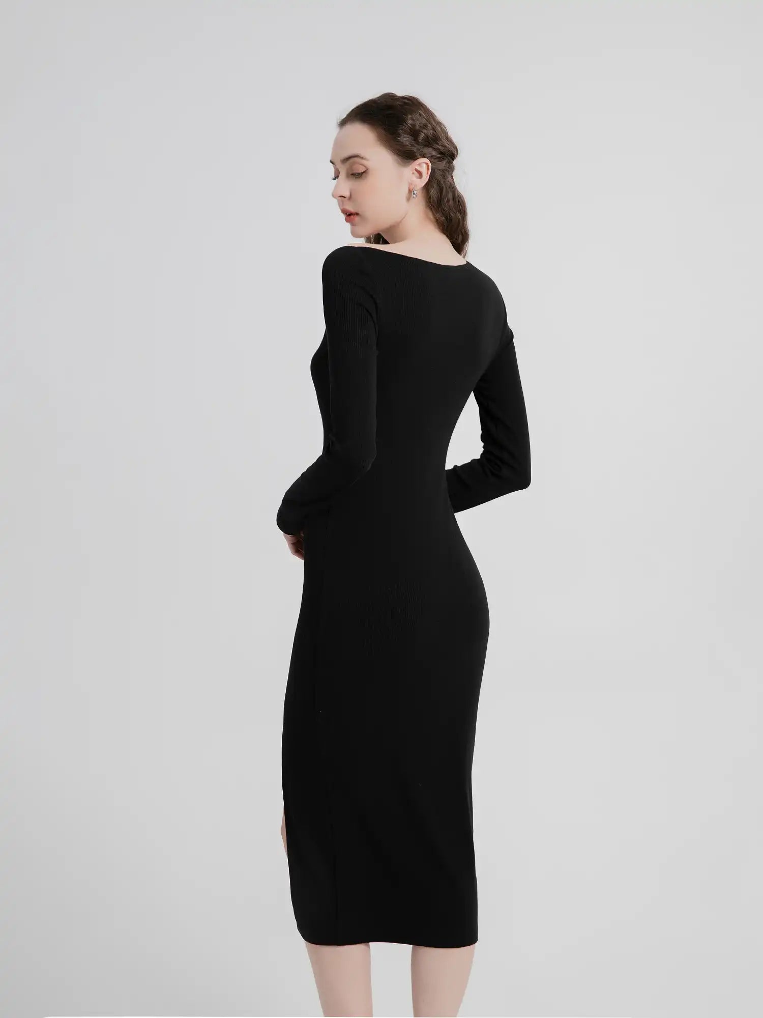 Slit Hem Slim Fit Long Sleeve Dress