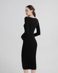 Slit Hem Slim Fit Long Sleeve Dress